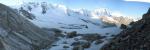 Вид со стоянки на приледниковом озерке ледника Кельтор Восточный и пер. Солнце вдали