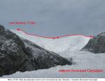 Фото 19.03. Вид на верхнюю часть пути подъема на пик Ленина с ледника Большая Саукдара