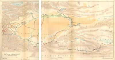 Map of the Tarim Basin and Northern Tibet. Map of the journey by Dr. Sven Hedin